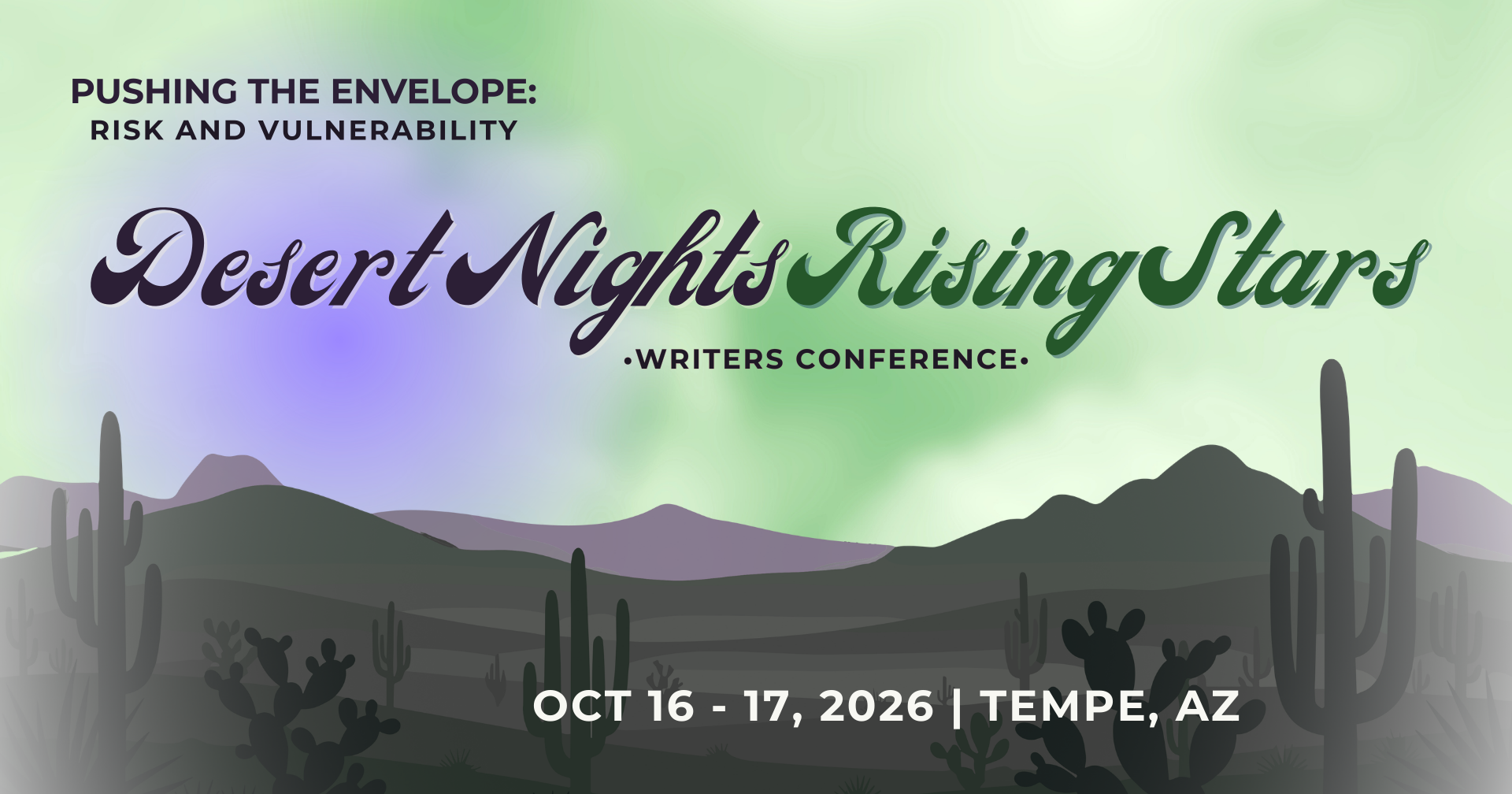 Desert Nights Rising Stars Conference at ASU in Tempe October 16 - 17 artwork featuring teal and blue desert inspired design.