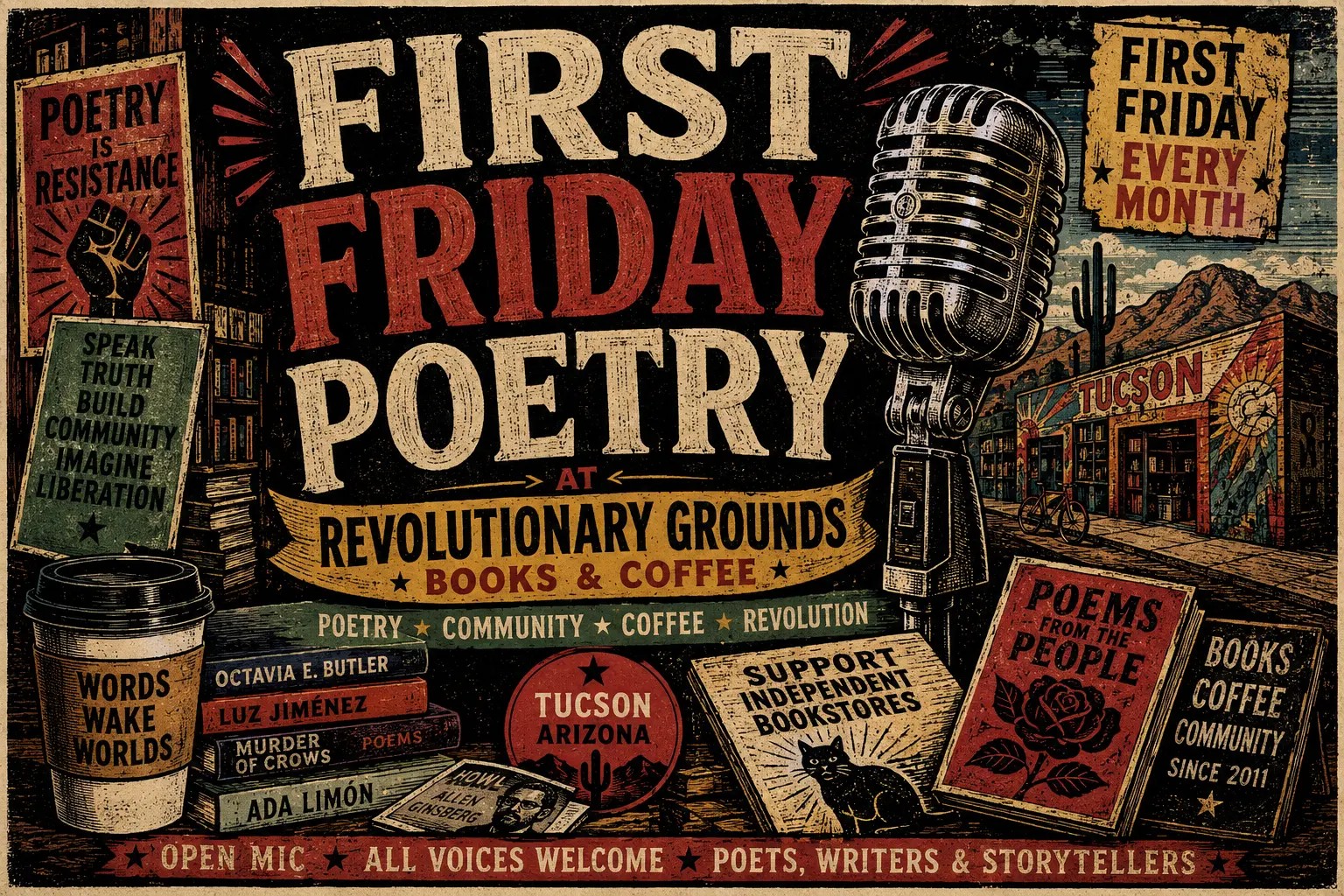 First Friday Poetry at Revolutionary Grounds Books and Coffee in Tucson, Arizona