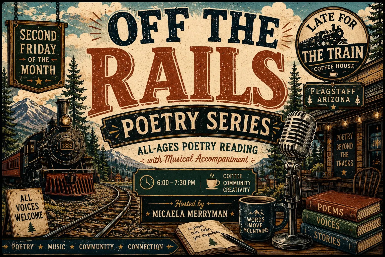 Off the Rails Poetry Series at Late for the Train in Flagstaff, Arizona